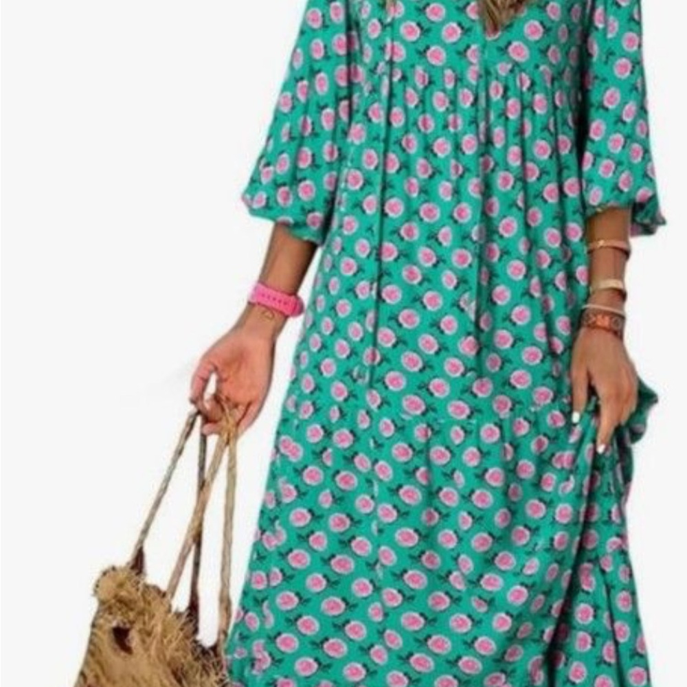 Floral Green and Pink Maxi Dress